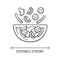 slakom lineaire pictogram. vers biologisch voedsel. veganistisch eten, groenten. gezonde voeding. tomaat, komkommer. dunne lijn illustratie. contour symbool. vector geïsoleerde overzichtstekening. bewerkbare streek