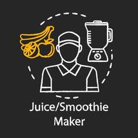 sap, smoothie maker krijt icoon. horeca, foodservice medewerker. café, restaurantpersoneel. parttime baan in de zomer. sapcentrifuge, blender. geïsoleerde vector schoolbordillustratie