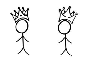 koning en koningin stick man illustratie met kroon vector