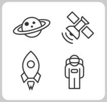 ruimte raket schip icon set, met astronaut, kosmische ruimte, satelliet en schip. vectorillustratie. vector