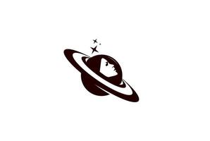 Saturnus planeet met vrouw astronaut spacewoman helm voor universum wetenschap logo ontwerp vector