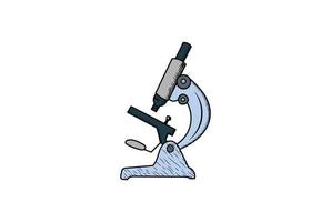 vintage retro handgetekende microscoop voor wetenschappelijk onderzoek logo ontwerp vector
