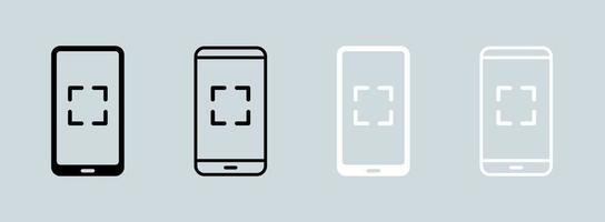 smartphone of handphone scan icoon in zwarte en witte kleuren. mobiele telefoon vectorillustratie. vector