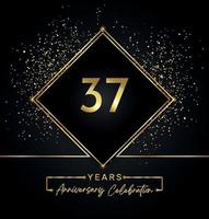 37 jaar Jubileumfeest met gouden frame en gouden Glitters op zwarte achtergrond. vectorontwerp voor wenskaart, verjaardagsfeestje, bruiloft, evenementfeest, uitnodiging. 37 jaar jubileumlogo. vector