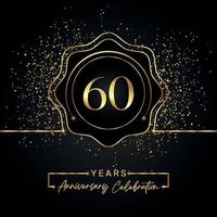 60 jaar Jubileumfeest met gouden ster frame geïsoleerd op zwarte achtergrond. vectorontwerp voor wenskaart, verjaardagsfeestje, bruiloft, evenementfeest, uitnodigingskaart. 60 jaar jubileumlogo. vector