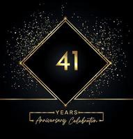 41 jaar Jubileumfeest met gouden frame en gouden Glitters op zwarte achtergrond. vectorontwerp voor wenskaart, verjaardagsfeestje, bruiloft, evenementfeest, uitnodiging. 41 jaar jubileumlogo. vector