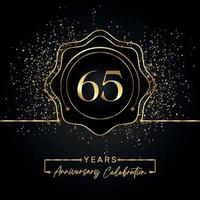 65 jaar Jubileumfeest met gouden ster frame geïsoleerd op zwarte achtergrond. vectorontwerp voor wenskaart, verjaardagsfeestje, bruiloft, evenementfeest, uitnodigingskaart. 65 jaar jubileumlogo. vector