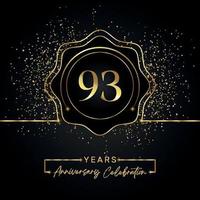 93 jaar Jubileumfeest met gouden ster frame geïsoleerd op zwarte achtergrond. vectorontwerp voor wenskaart, verjaardagsfeestje, bruiloft, evenementfeest, uitnodigingskaart. 93 jaar jubileumlogo. vector