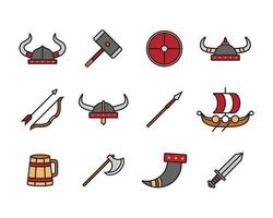 set van viking iconen ontwerp. verzameling van eenvoudige barbaarse cultuurillustratie. vector