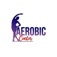 aerobics logo met silhouet vrouwelijke illustratie gymnastische bewegingen doen. mascotte aerobicscentrum