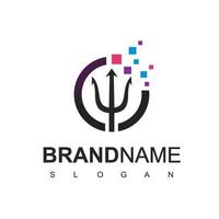 drietand-logo met behulp van pixel van technologiepictogram vector