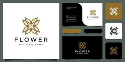bloem mono lijn luxe logo met visitekaartje ontwerp vector