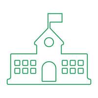 eps10 groene vector schoolgebouw met vlag lijn kunst pictogram of logo in eenvoudige plat trendy moderne stijl geïsoleerd op een witte achtergrond