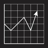 eps10 witte vector groeiende financiële markt grafiek pictogram in eenvoudige platte trendy stijl geïsoleerd op zwarte achtergrond