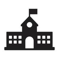 eps10 zwarte vector schoolgebouw met vlag gevuld pictogram of logo in eenvoudige platte trendy moderne stijl geïsoleerd op een witte achtergrond