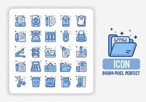 eenvoudige iconen set van kantoorapparatuur in bluetone plat ontwerp. 64x64 pixels perfect vector