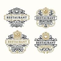 restaurant vintage luxe frame logo badge met bloeien Victoriaans ornament vector