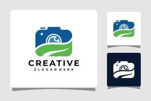 camera blad natuur fotografie logo sjabloonontwerp inspiratie vector