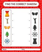 vind het juiste schaduwspel met het kerstpictogram. werkblad voor kleuters, activiteitenblad voor kinderen vector