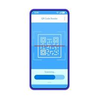qr-code scannen app-interface vector sjabloon. mobiele app interface blauwe ontwerplay-out. 2D-code smartphonelezer. platte ui. telefoondisplay met matrix barcodescanner
