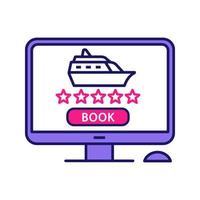 online cruise boeken kleur icoon. beoordeling van internetreisbureaus. cruise deal zoeken. reis, reisplanning. geïsoleerde vectorillustratie vector