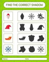 vind het juiste schaduwspel met het kerstpictogram. werkblad voor kleuters, activiteitenblad voor kinderen vector