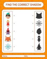 vind het juiste schaduwspel met het kerstpictogram. werkblad voor kleuters, activiteitenblad voor kinderen vector