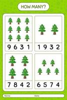 hoeveel tellen spel met dennenboom. werkblad voor kleuters, activiteitenblad voor kinderen vector