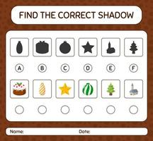 vind het juiste schaduwspel met het kerstpictogram. werkblad voor kleuters, activiteitenblad voor kinderen vector