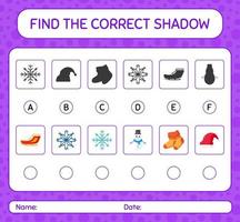 vind het juiste schaduwspel met het kerstpictogram. werkblad voor kleuters, activiteitenblad voor kinderen vector