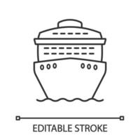 cruiseschip in vooraanzicht lineaire pictogram. oceaanstomer. dunne lijn illustratie. boot, cruiseschip, veerboot. watertransport. zomer reis. contour symbool. vector geïsoleerde overzichtstekening. bewerkbare streek