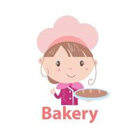 bakkerij logo vectorillustratie met schattige meisjes cartoon art vector