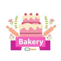 bakkerij logo vectorillustratie met schattige meisjes cartoon art vector