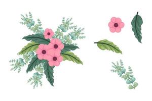 een verscheidenheid aan kleurrijke arrangementen van prachtige bladeren en bloemen vector