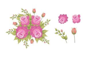 een verscheidenheid aan kleurrijke arrangementen van prachtige bladeren en bloemen vector