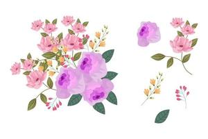 een verscheidenheid aan kleurrijke arrangementen van prachtige bladeren en bloemen vector