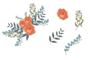 set bruine bloemenelementen en arrangementen vector