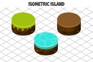 isometrisch eiland voor 2D-spel. ronde blokken natuur land, zee en gras vector