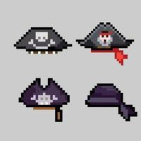 pixel art piraat bandana hoed en matroos tricorn pixel hoed set vector