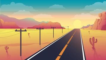 prachtige weg uitzicht zonsondergang landschap vector ontwerp illustratie