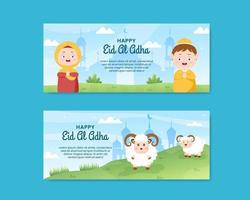 eid al adha horizontale banner sjabloon sociale media platte cartoon achtergrond afbeelding vector