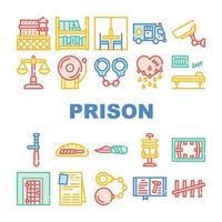 gevangenis gebouw en accessoire pictogrammen instellen vector