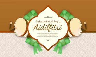 selamat hari raya aidilfitri-ontwerp met eenvoudige elegante bedug en ketupat voor begroeting vector