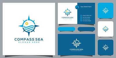 kompas en zee logo vector ontwerp