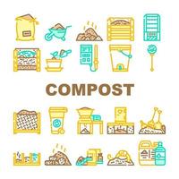 compost productie collectie iconen set vector