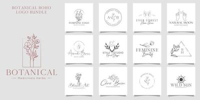 botanische bloemen element hand getekende logo met wilde bloemen en bladeren. logo voor spa en schoonheidssalon, boetiek, biologische winkel, bruiloft, floral designer, interieur, fotografie, cosmetica. vector