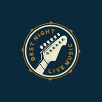 vintage logo voor muziekfestival met inscriptie livemuziek, gitaarhals en plaats voor tekst in retrostijl vector