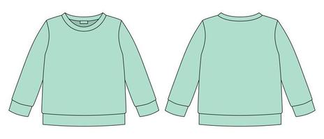 technische schets sweatshirt. kinderen dragen trui ontwerpsjabloon. mint kleur. vector