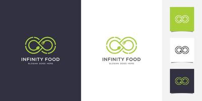 voedsellogo met oneindigheidssymbool, creatief logo-ontwerp en visitekaartje vector