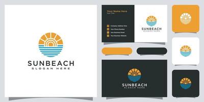 sun beach logo ontwerp vector met visitekaartje